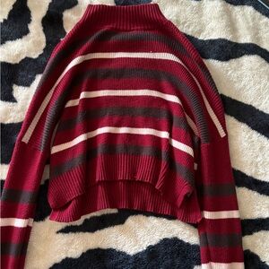 Arizona Jean Company Red and Brown Striped Turtleneck Sweater